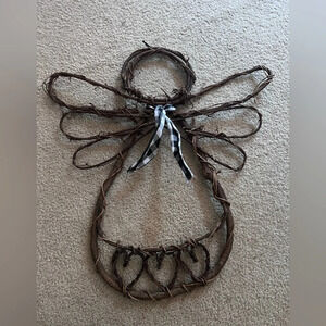Angel Shaped Grapevine Natural Hanging Twig Wreath Hearts